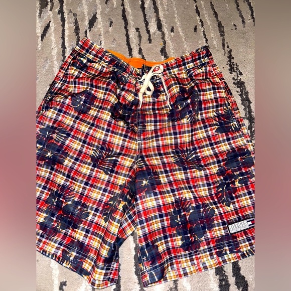 Tommy Hilfiger Other - VTG Tommy Hilfiger Mens Lined Board Shorts plaid with palm trees Size LARGE